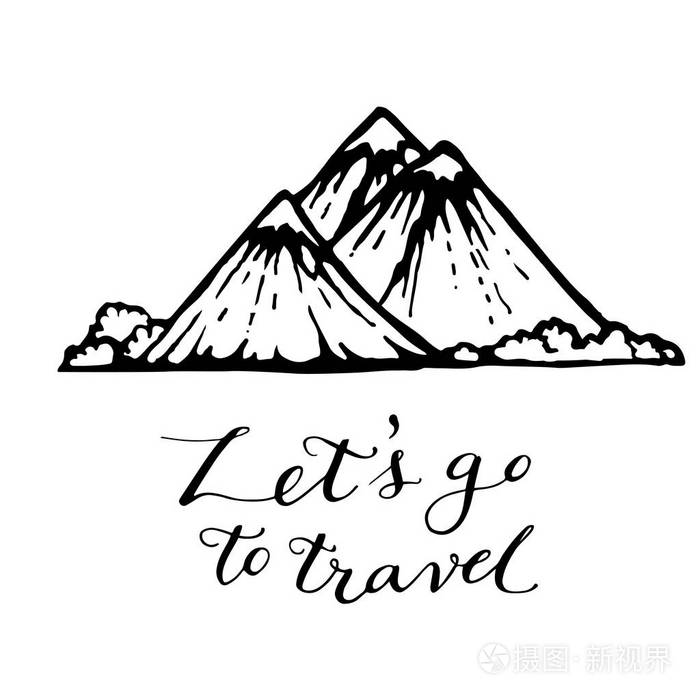 雪山与雪山手绘图标涂鸦墨水素描矢量插图白色背景