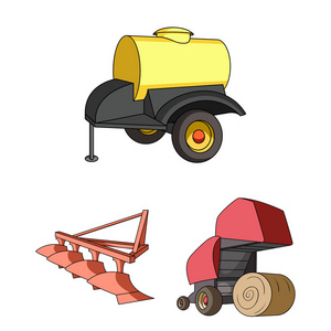 农业机械卡通图标集的设计。设备和设备矢量符号库存 web 插图