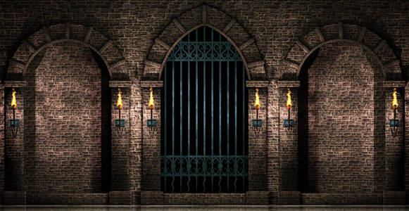 拱门和铁门3d 插图