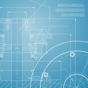 工程学科的背景。技术说明。机械工程。技术设计。仪器制造。封面, 横幅, 传单, 背景。蓝色和白色