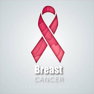 乳癌意识的象征。粉红色丝带。矢量剪纸粉红丝带乳腺癌意识符号。矢量插画 Eps 10