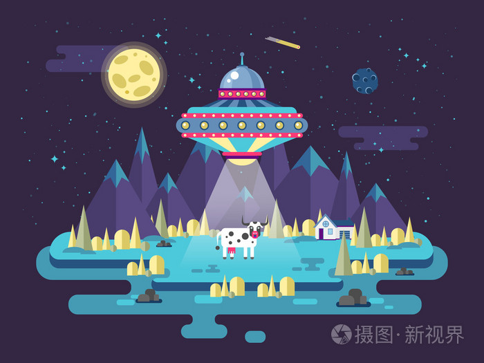 飞碟飞碟飞碟飞碟飞碟偷牛插画-正版商用图片0snjln-摄图新视界