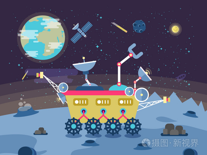 月球车平面样式在月球表面上的插图插画-正版商用图片0snjm9-摄图新