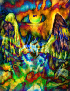 天使和眼睛，颜色效果拼贴插图