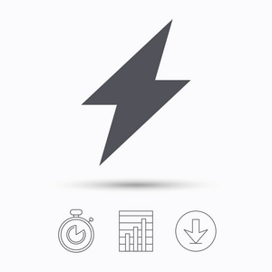 闪电图标。电力能源的功率标志