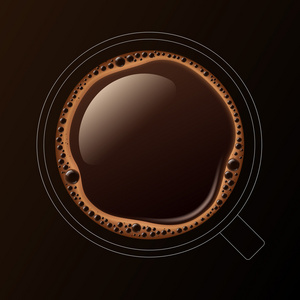 矢量轮廓咖啡杯杯与克丽玛泡沫气泡顶视图背景上孤立