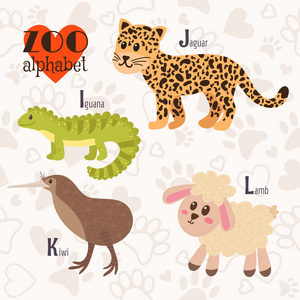 动物园字母表与有趣的动物。我 j k l 字母。鬣蜥，联合咨询组