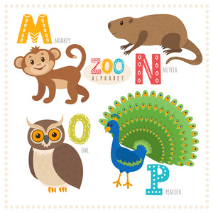 可爱的卡通动物。 带有有趣动物的动物园字母表。 我没有