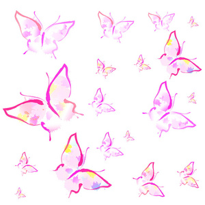 粉红色的嫩蝴蝶被隔离在白色背景上