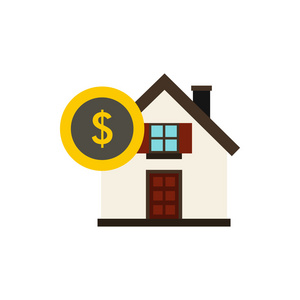 房子和美元符号图标，平面样式