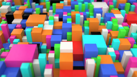 不同大小的彩色立方体的图案。抽象几何3d 背景。3d 渲染插图