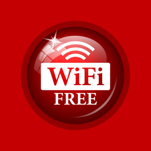 Wifi 免费图标。红色背景上的互联网按钮