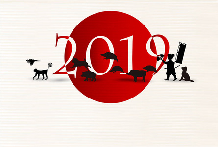 野猪新年贺卡日本背景