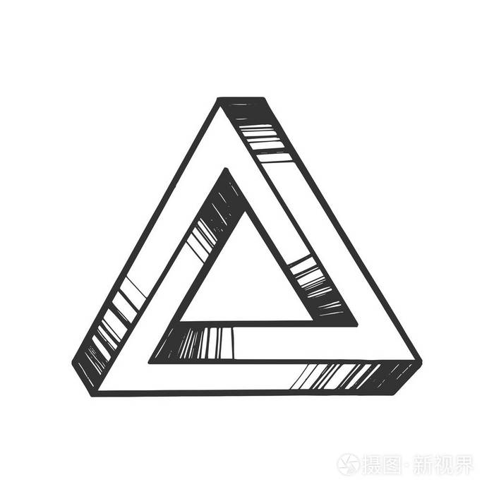 彭罗斯不可能 tribar 三角形雕刻矢量图.刮板风格模仿