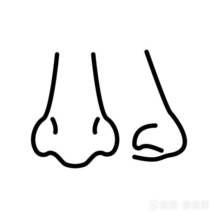 在白色背景,鼻透明符号,线条和轮廓元素的线性样式中分离出的鼻图标