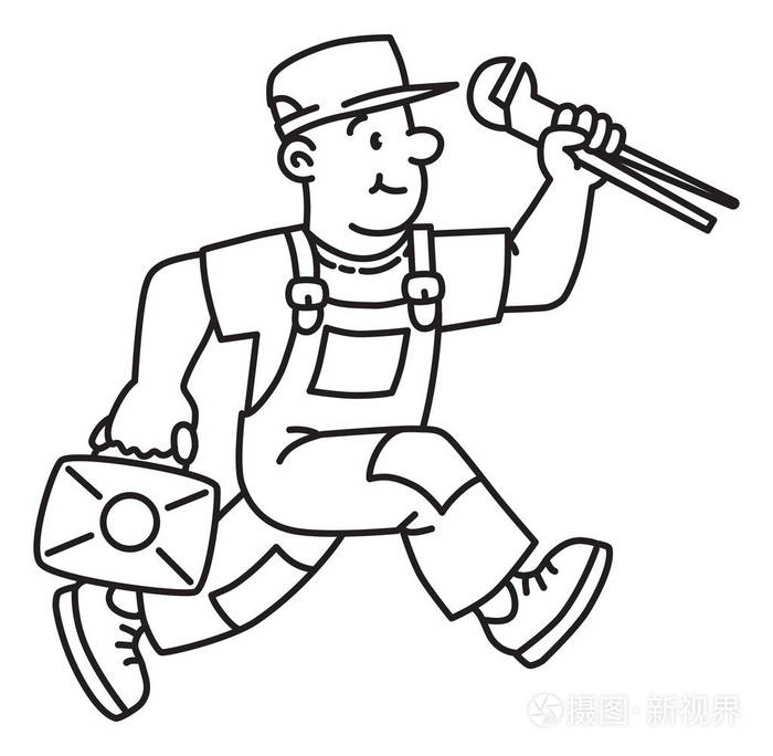 使用工具的水管工或修理工正在运行
