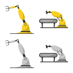 机器人和工厂符号的矢量说明。库存机器人和空间矢量图标的采集