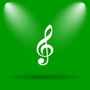 音乐笔记图标。绿色背景上的互联网按钮