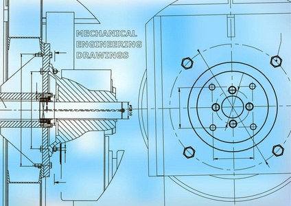 技术插图。机械工程。工程学科背景。蓝色