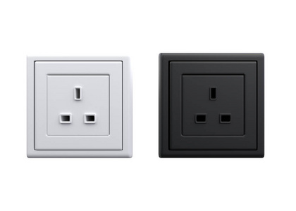 3d 插图白色和黑色英国电源插座隔离3d 渲染