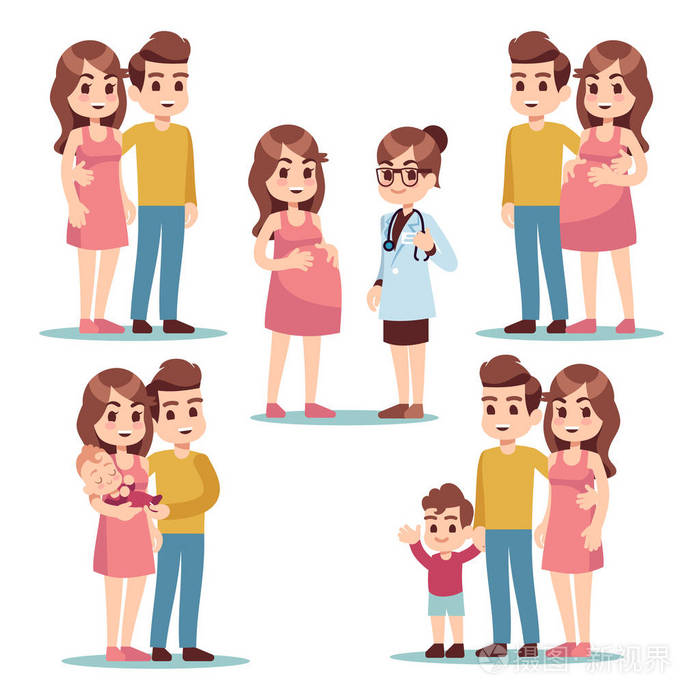 怀孕快乐.孕妇妈妈, 男人爸爸和健康可爱的新生.
