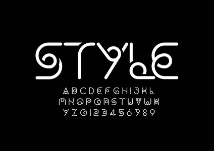 样式字体和字母表模板。色彩化现代字体的彩色矢量图解