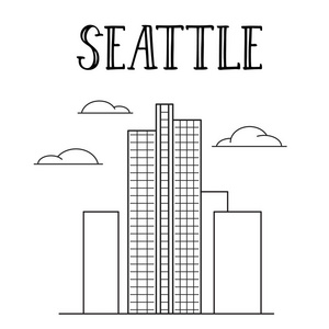 西雅图市罗素投资大楼线艺术插画