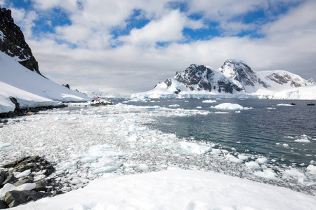 极地在南极洲, 海洋中有冰山游动, 在海中融化