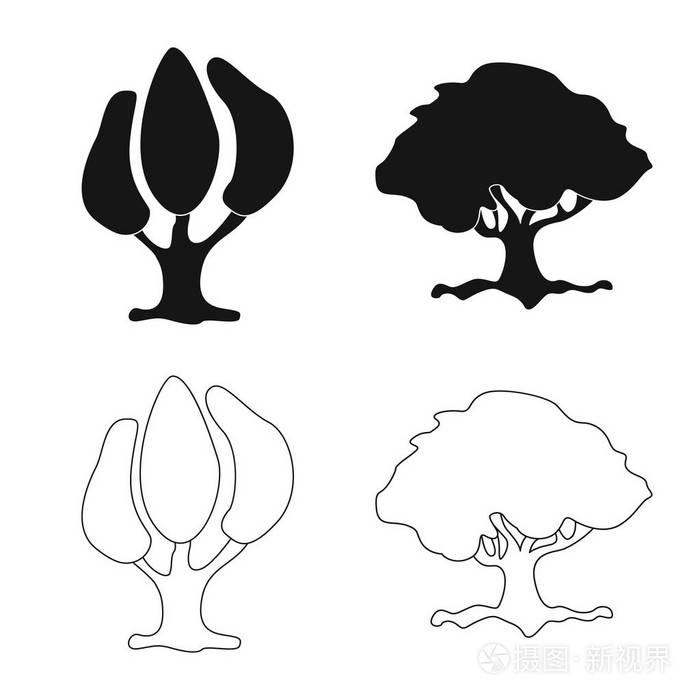 库存树和皇冠矢量图标集
