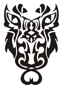 可怕的部落不寻常的猫头鹰符号。梦幻般的猫头鹰在黑色和白色色调的部落风格的纹身艺术等