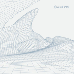 抽象矢量风景背景。网络空间网格。3d 技术插图