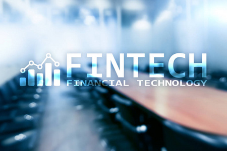 Fintech金融技术, 全球商务和信息互联网通信技术。摩天大楼背景。高新技术企业理念