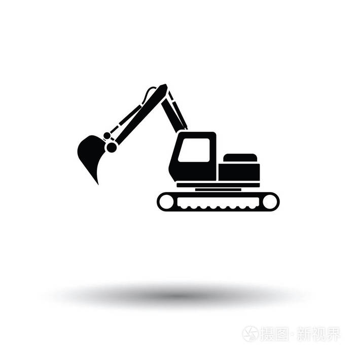 施工挖掘机的图标.带有阴影设计的白色背景.矢量图