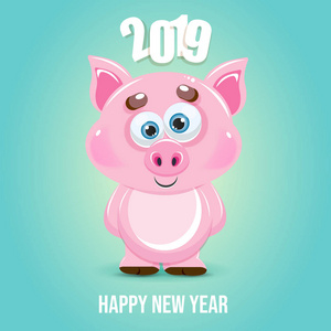 可爱的卡通猪与新年快乐的标题