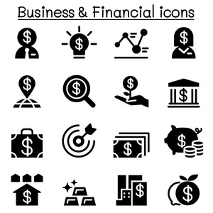 业务及财政图标集的矢量图平面设计