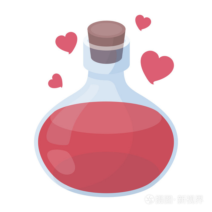 插画 爱情药水图标在白色背景上孤立的卡通风格.