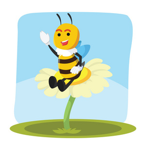 蜜蜂在花矢量插图设计