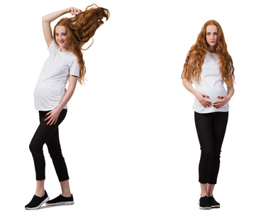 孕妇在复合图像上白色孤立