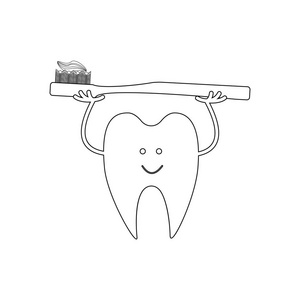 牙齿与牙刷在白色的背景。矢量插图