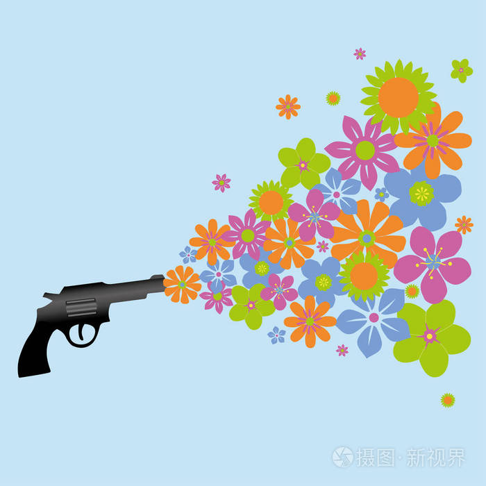一支枪射五颜六色的花朵