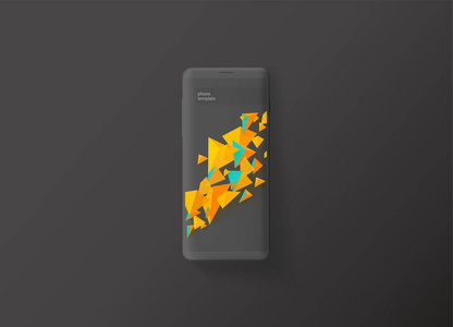 非常详细的智能手机矢量插图模板与抽象橙色, 黄色, turqouise 形状, 有用的创建自己的手机设计, 应用程序, 网站, 