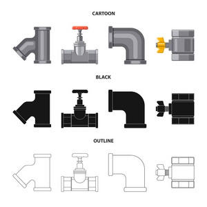 管道和管状标志的矢量设计。用于 web 的管道和管线库存符号的收集