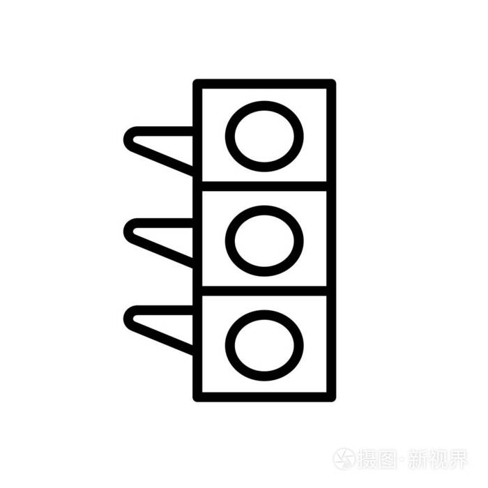 在白色背景,交通灯透明符号,线性符号和笔画设计元素的轮廓样式中隔离