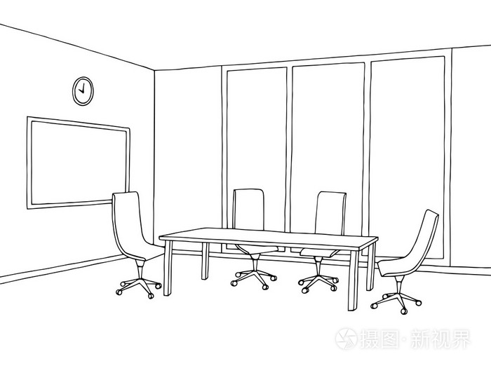 办公会议房间室内黑色白色图形艺术素描图矢量