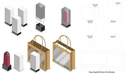 带刀模切线的纸盒和纸袋集样机图片