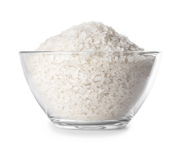 水稻在玻璃碗孤立在白色与剪切路径