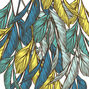 手绘树叶复古风格中的花矢量图案
