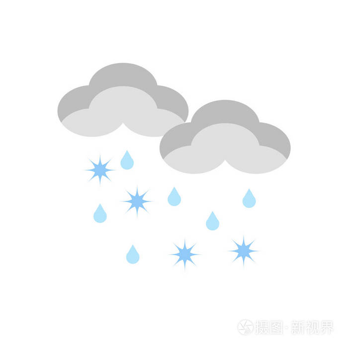 雨夹雪图标矢量隔离在白色背景, 雨夹雪透明标志, 天气符号