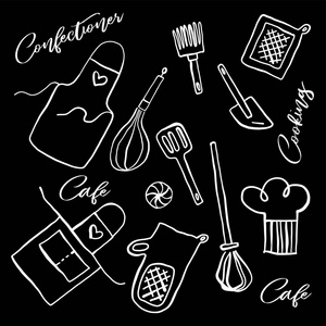 糖果徽黑色墨水线艺术矢量面包店标志和咖啡馆应用程序的图标