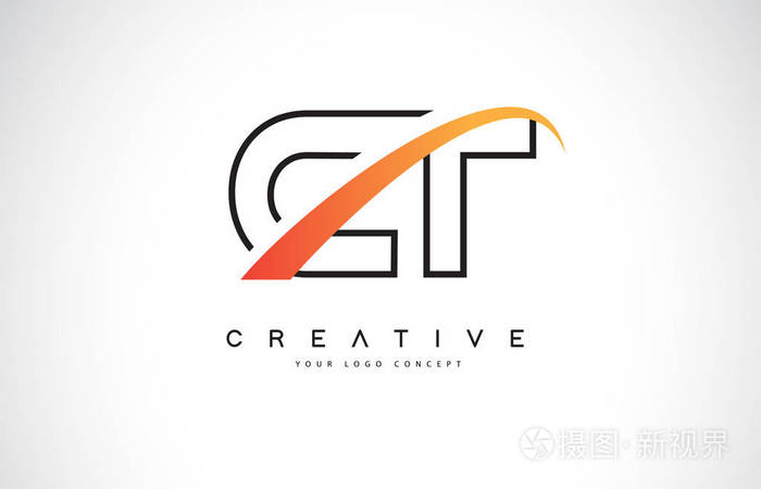 现代黄旋风曲线矢量图的 ct c t 旋风字母标志设计